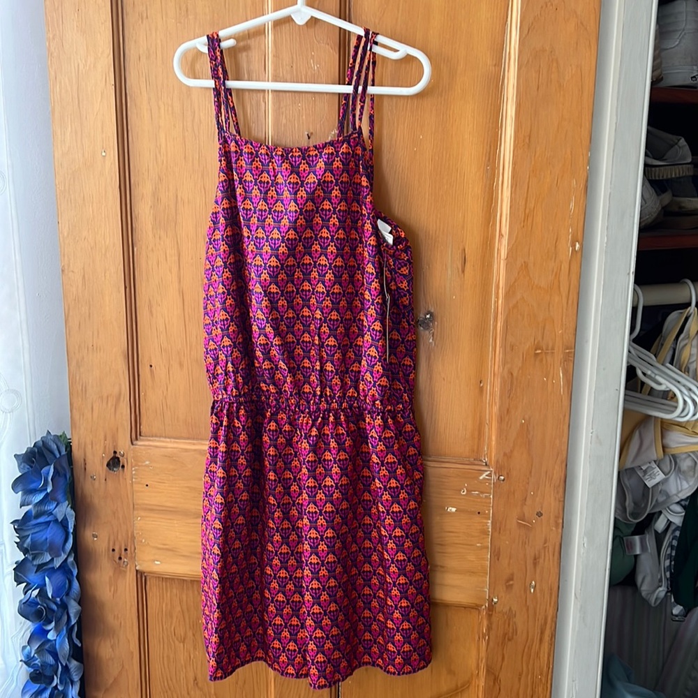 Size small, pink blue and orange romper,